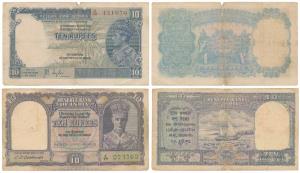 George VI, Rupees 10, 1st issue and 2nd issue, 1938 and 1944, signed J. B. Taylor and C. D