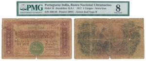 Indo-Portuguese, Quatro / 4 Tangas, 2nd issue, 1917, Banco Nacional Ultramarino, green sea