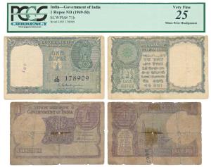 Rupee 1, 1950, signed K. G. Ambegaonkar, Error (J&R 6.1.1.2); Rupee 1, signed S. Venkitara