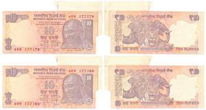 Rupees 10, D. Subbarao, Error, margin with substantial extra paper in top right corner, in