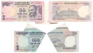 Rupees 50, D. Subbarao, Error, margin with extra paper at bottom right corner; Rupees 100,