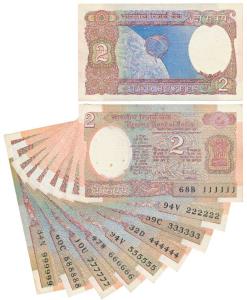 Rupees 2, signed R. N. Malhotra (7), S. Venkitaraman and Manmohan Singh, fancy numbers 111