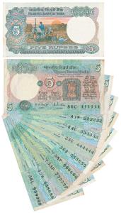 Rupees 5, signed R. N. Malhotra (5), Bimal Jalan and Manmohan Singh (3), fancy numbers 111