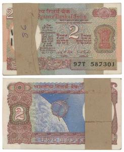 Rupees 2 bundle, signed I. G. Patel, (J&R 6. 2.10.3C). Uncirculated. (100)