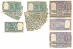 Rupee 5 (8), signed B. Rama Rau and H. V. R. Iengar; Rupees 10, 1950 (2) and 1951 (2), sig