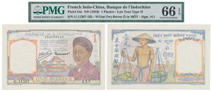 French Indo-China, 1 Piastre, (Pick 54e). Graded by PMG 66EPQ, Gem Uncirculated.
