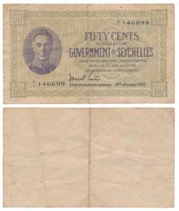 Seychelles, George VI, 50 Cents, 1951, Uniface (KM 6C). Very Fine, Rare.