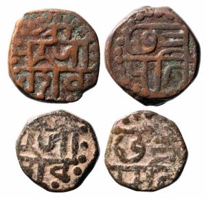 Dotted ‘Shivrai’ issued at the time of coronation, 11.300g & 7.70g, Obv. Shree / Raja / Sh