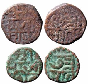 Dotted ‘Shivrai’ issued at the time of coronation, 11.300g & 7.10g, Obv. Shree / Raja / Sh