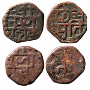 Dotted ‘Shivrai’ issued at the time of coronation, 10.900g & 5.40g, Obv. Shree / Raja / Sh