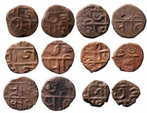 9.700g; 7.900g; 7.700g; 7.200g; 5.300g & 4.60g, Obv. Shree / Raja / Siv, Rev. Chhatra / Pa