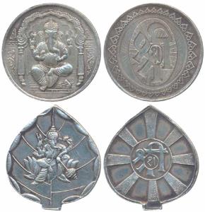 Silver Bar (2), each 9.6g, obv. Ganeshji seated on a lotus, the second obv. Ganpatiji seat