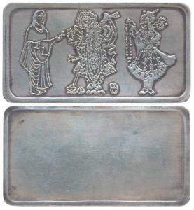 Rectangle Silver Bar, 19.52g, obv. Shri Vallabhacharya, Shreenathji of Nathdwara, Thakurje