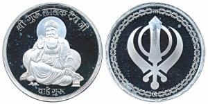 Silver Bar, Sikh, Guru Nanak, Silver, 100g, obv. Guru Nanakji seated with Vahe Guru inscri