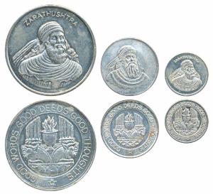 Cupro Nickel Bar (3), 50, 10 and 5g, obv. Prophet Zarathushtra, rev. the holy fire with th