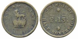 Current Weight of Half Sovereign, George IV period (1820-1830 AD), 2 DW & 13 1/8 Grains, e