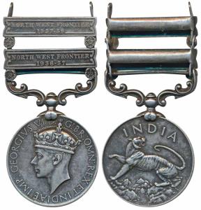 India General Service Medal, George VI, Silver 2 Bars, North West Frontier 1936-37 bar, No