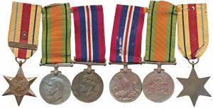 George VI, Defense Medal, War Medal 1939-1945 and Africa Star with bar 8th Army, mounted a