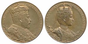 Edward VII Coronation Medal, Copper, 82.0g, obv. bust of the Emperor to right, rev. bust o