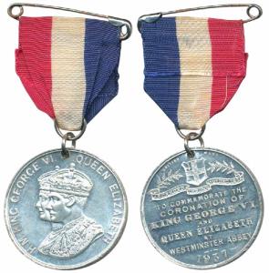 Coronation of George VI and Queen Elizabeth, White metal, obv. conjoined busts of George V