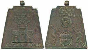 IX Indian Olympic Games, Copper Medal, obv. Gateway of India with date 1940 below, rev. at