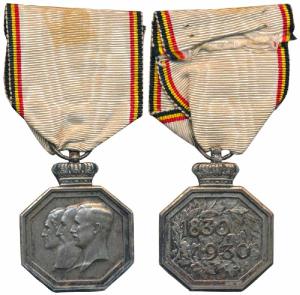 Belgium, Centenary of the Reign, Silver, 1930, obv. portraits of the three Leopold Kings o