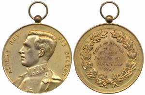 Belgium, Gold Gilt Bronze, 1927, obv. portrait of King Albert, rev. date and recipients na