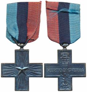 Italy, War Cross, Bronze, World War I, obv. radiating star, rev. crowned monogram, sword a