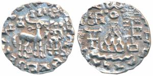 Kunindas, Amoghabhuti (c. 200 BC), Silver Drachma, 2.11g, deer standing to right with a th