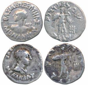 Indo-Greeks, Menander I (c. 160-145 BC), Silver Drachm, 2.32g, obv. diademed bust to left 
