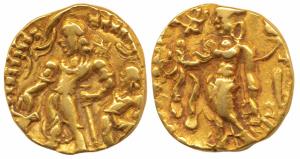 Guptas, Chandragupta II, Gold Dinar, 7.82g, ‘Chhatra’ type, obv. king standing facing left