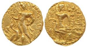 Guptas, Kumaragupta I (c. 414-455 AD), Gold Dinar, 8.25g, ‘Kartikeya’ type, obv. king nimb