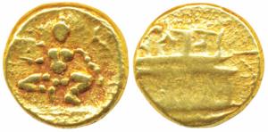 Vijayanagar Empire, Krishna Deva Raya, Gold ½ Pagoda, 1.7g, obv. seated Balakrishna with a