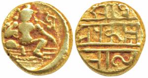 Vijayanagar Empire, Krishna Deva Raya, Gold ½ Pagoda, 1.7g, obv. seated Balakrishna with a