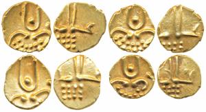 Veera Raya, Coorg, Gold Fanam (4), obv. stylized lion standing right with crescent above; 