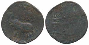 Tipu Sultan (AH 1197-1227; 1787-1799 AD), Copper Double Paisa or 2 Paisa (Mushtari), 21.45