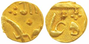 Ganpat Rao (AH 1264-1273; 1847-1856 AD), Gold 1/5 Mohur, 2.07g, Nagari initial Gaa in Naga