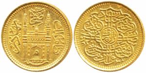Mir Mahbub Ali Khan (AH 1285-1329, 1869-1911 AD), Gold ¼ Asharfi, 2.8g, AH 1325/41, Mim in