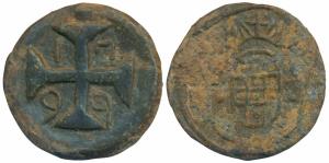 Diu, Maria I (1777-1816 AD), Tin 20 Bazarucos, 15g, obv. crowned arms, rev. date 1799 with