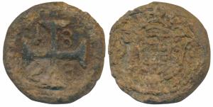 Diu, Pedro IV (1798-1834 AD), Lead 20 Bazarucos, 18.1g, 1828 AD, obv. crowned arms, rev. d