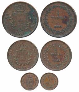 Goa, Colonial Issues, Copper 30 Reis or ½ Tanga, 15 Reis or ¼ Tanga and 3 Reis, 1871 (KM 3