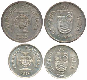 Silver Rupia and ½ Rupia, 1935 and 1936 (KM 23 & 22). Uncirculated. (2)
