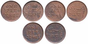 Calcutta Mint, Copper Pie (3), obv. value in English and Bengali, rev. Value in Persian an