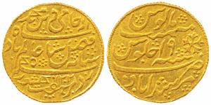 Murshidabad Mint, Gold Mohur, 12.55g, in the name of Shah Alam II, AH 1202/19, oblique mil