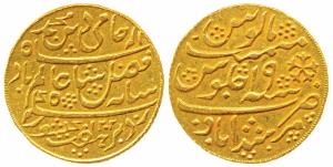 Murshidabad Mint, Gold Mohur, 12.53g, in the name of Shah Alam II, AH 1202/19, oblique mil
