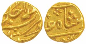 Gold Rupee or 1/5 Mohur, 0.75g, in the name of Shah Alam II, Surat Mint, RY (47), privy ma