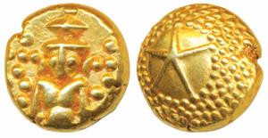 Star Gold Pagoda, 3.4g, obv. single Swami (Balaji-Tirupati) standing, facing front; rev. s