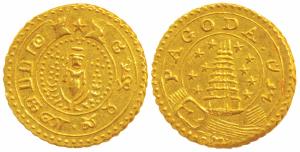 Gold Pagoda, 2.92g, Gopuram of a temple with 5 stars on either side, value in English and 