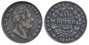 William IV, Silver ½ Rupee, 1835, Bombay Mint, No initials, 20 Berries (Prid 69). Very Fin