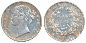 Victoria Queen, Silver ½ Rupee, 1840, divided legend, Calcutta / Bombay Mint, WW incuse, 2
